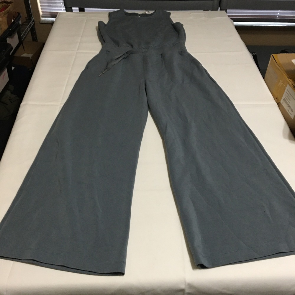 Spanx AirEssentials Jumpsuit Womens Large Gray Sleeveless Wide Leg Drawstring